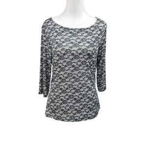 Vintage No Boundaries Boat Neck Floral Lace Print Whimsigoth Blouse Size L